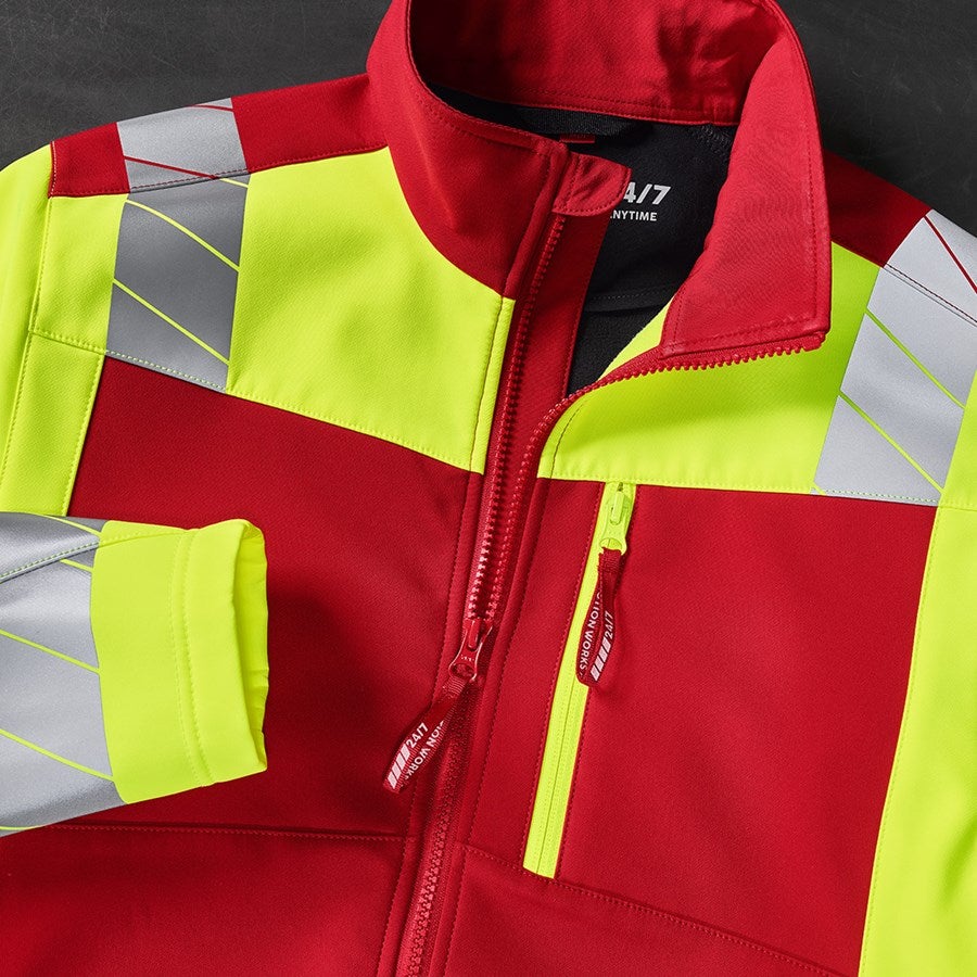 Detailed image High-vis softshell jacket e.s.motion 24/7 red/high-vis yellow