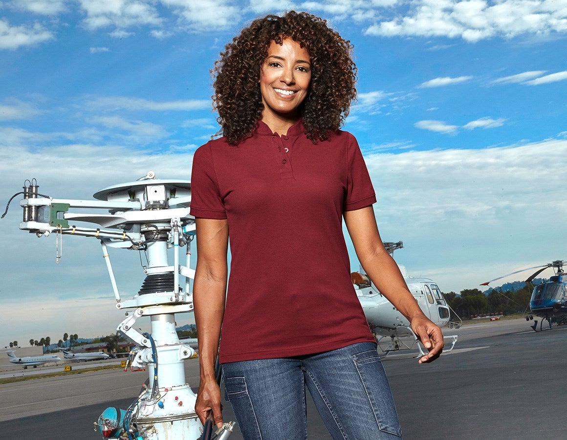 Main action image e.s. Polo shirt cotton Mandarin, ladies' ruby