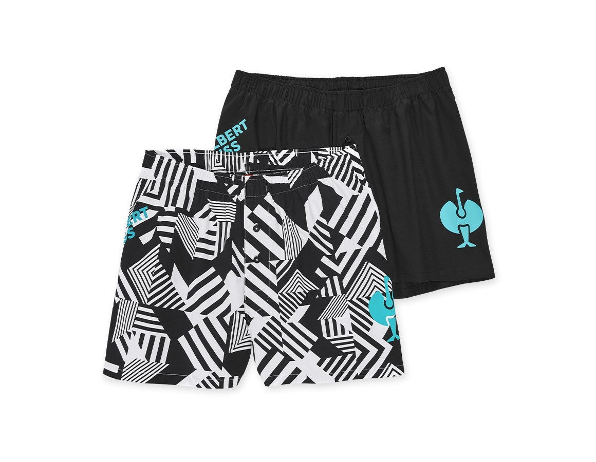 Primary image Boxer shorts cotton stretch e.s.trail, pack of 2 black/lapisturquoise+black/white/lapisturquoise