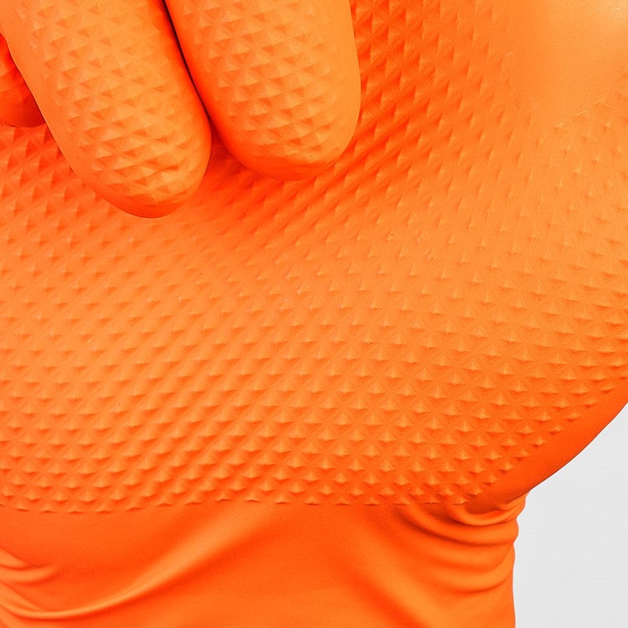 Detailed image Disposable nitrile gloves Diamond, powder-free orange