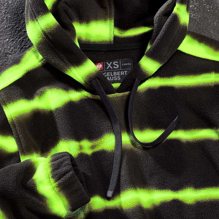 Detailed image Fleece hoody tie-dye e.s.motion ten, ladies' black/high-vis yellow