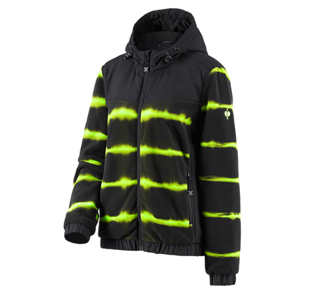 Primary image Hybr.fleece hoody jacket tie-dye e.s.motion ten,l. black/high-vis yellow