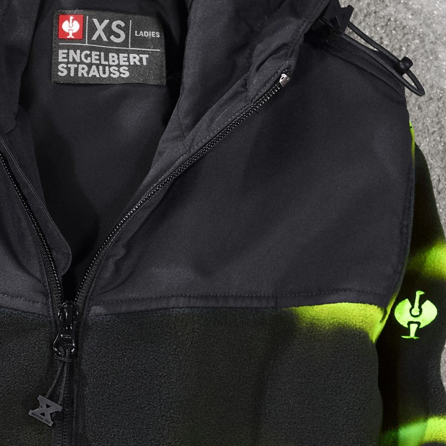 Detailed image Hybr.fleece hoody jacket tie-dye e.s.motion ten,l. black/high-vis yellow
