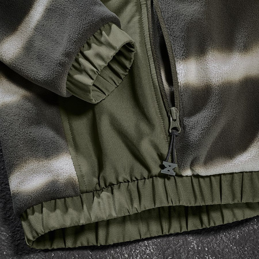 Detailed image Hybr.fleece hoody jacket tie-dye e.s.motion ten,l. disguisegreen/moorgreen