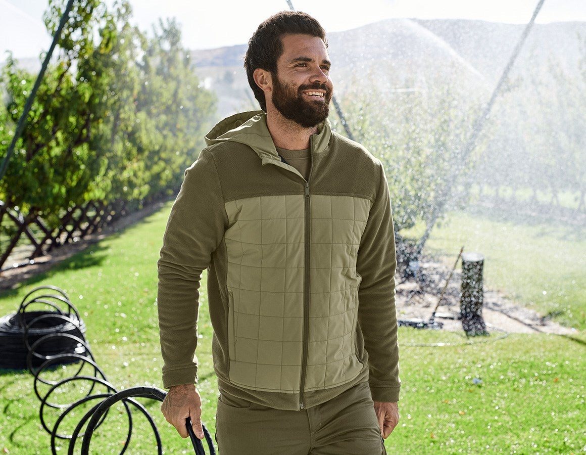 Main action image Hybrid fleece hoody jacket e.s.concrete mudgreen/stipagreen