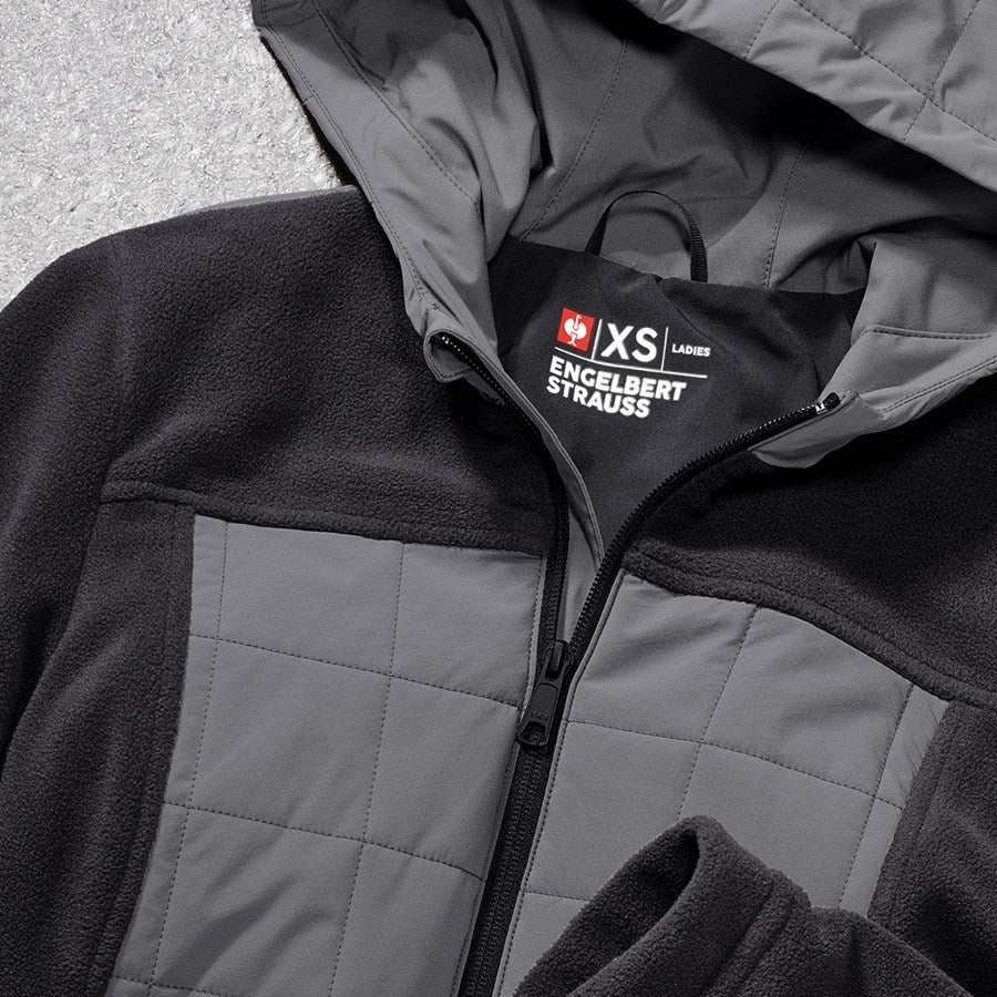 Detailed image Hybrid fleece hoody jacket e.s.concrete, ladies' black/basaltgrey