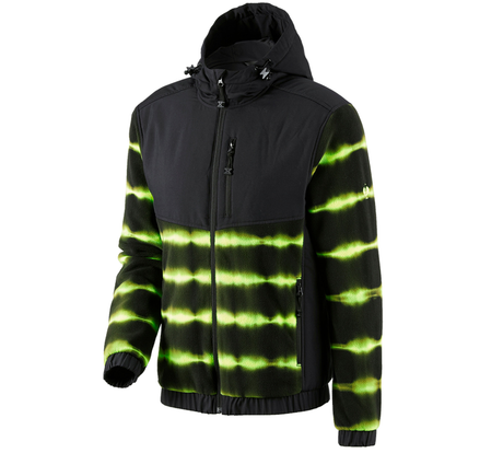 Primary image Hybrid fleece hoody jacket tie-dye e.s.motion ten black/high-vis yellow
