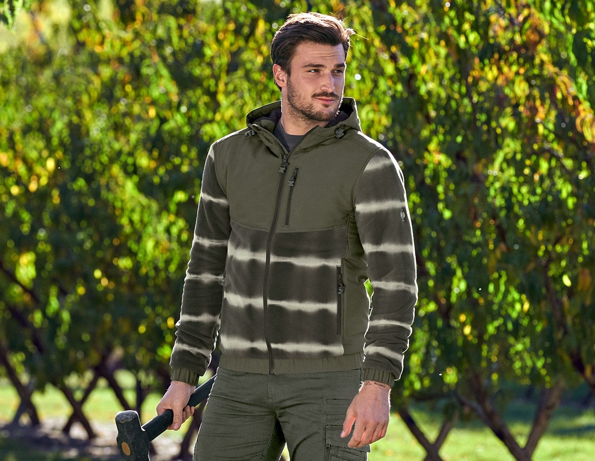 Main action image Hybrid fleece hoody jacket tie-dye e.s.motion ten disguisegreen/moorgreen