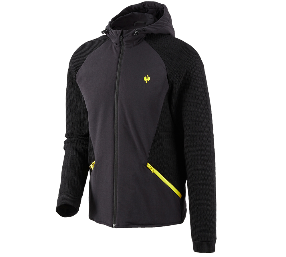 Primary image Hybrid hooded knitted jacket e.s.trail black/acid yellow