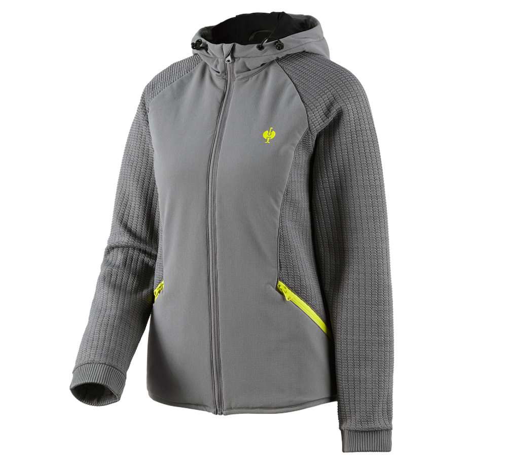 Primary image Hybrid hooded knitted jacket e.s.trail, ladies' basaltgrey/acid yellow