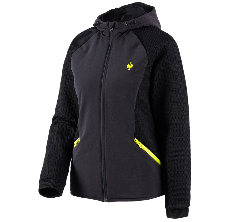 Primary image Hybrid hooded knitted jacket e.s.trail, ladies' black/acid yellow