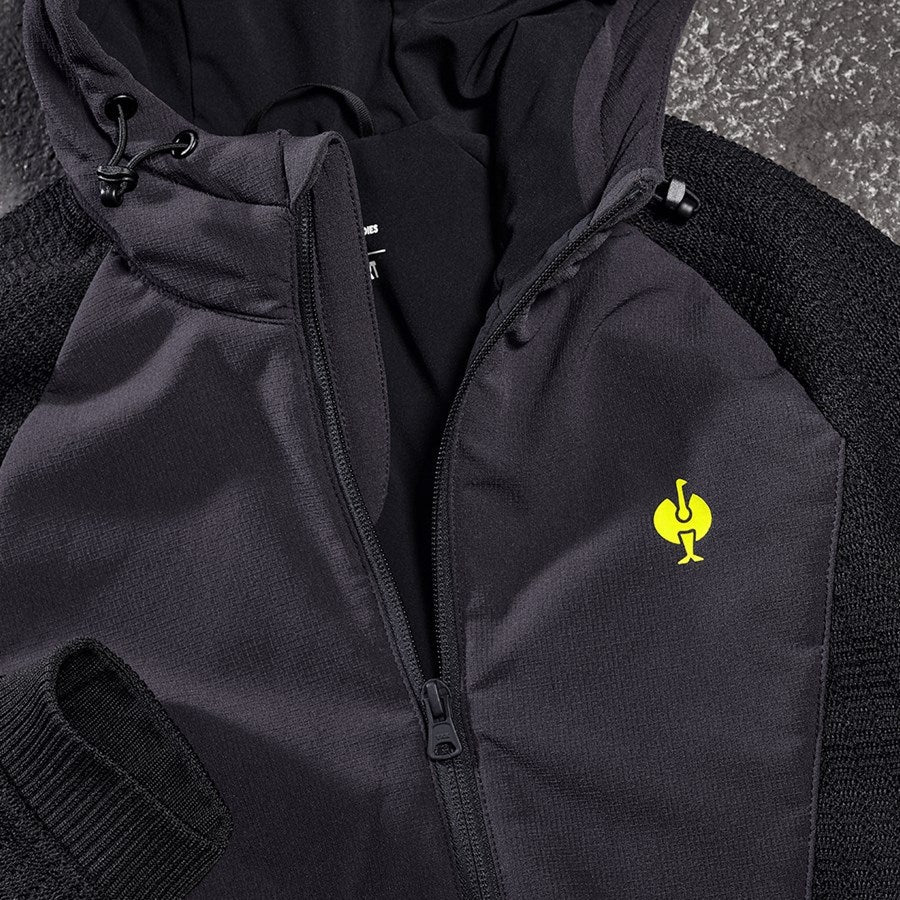 Detailed image Hybrid hooded knitted jacket e.s.trail, ladies' black/acid yellow