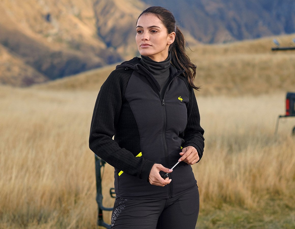 Main action image Hybrid hooded knitted jacket e.s.trail, ladies' black/acid yellow