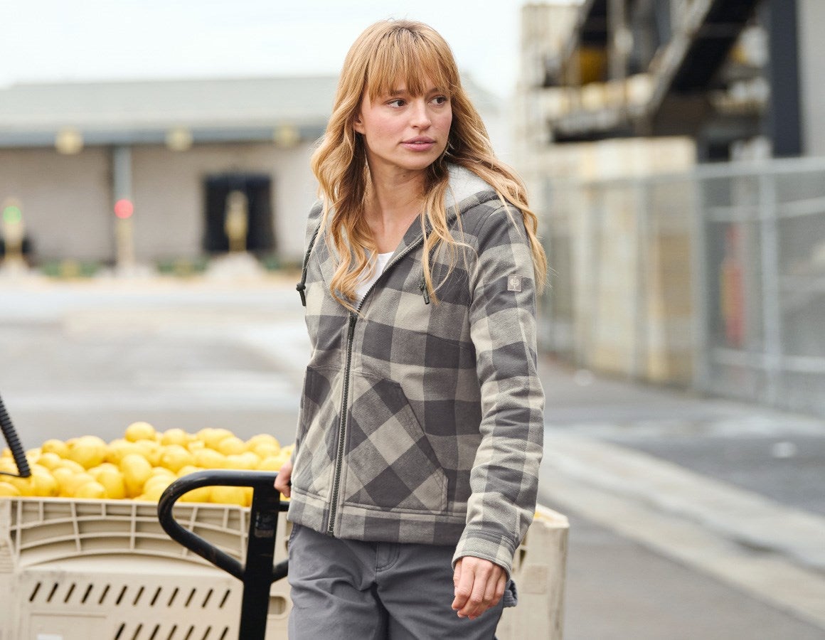 Main action image Check-hooded jacket e.s.iconic, ladies' dolphingrey/carbongrey