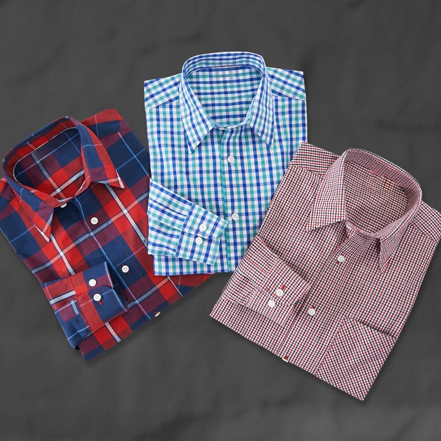 Detailed image Long sleeved shirt Hamburg, extra long red/navy/white