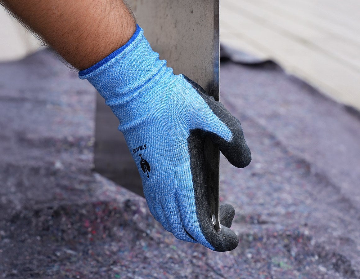 Main action image PU cut protection gloves, Comfort Skin, level B black/blue-melange