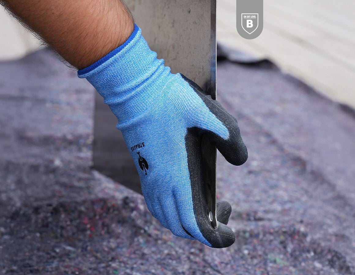 Main action image PU cut protection gloves, Comfort Skin, level B black/blue-melange