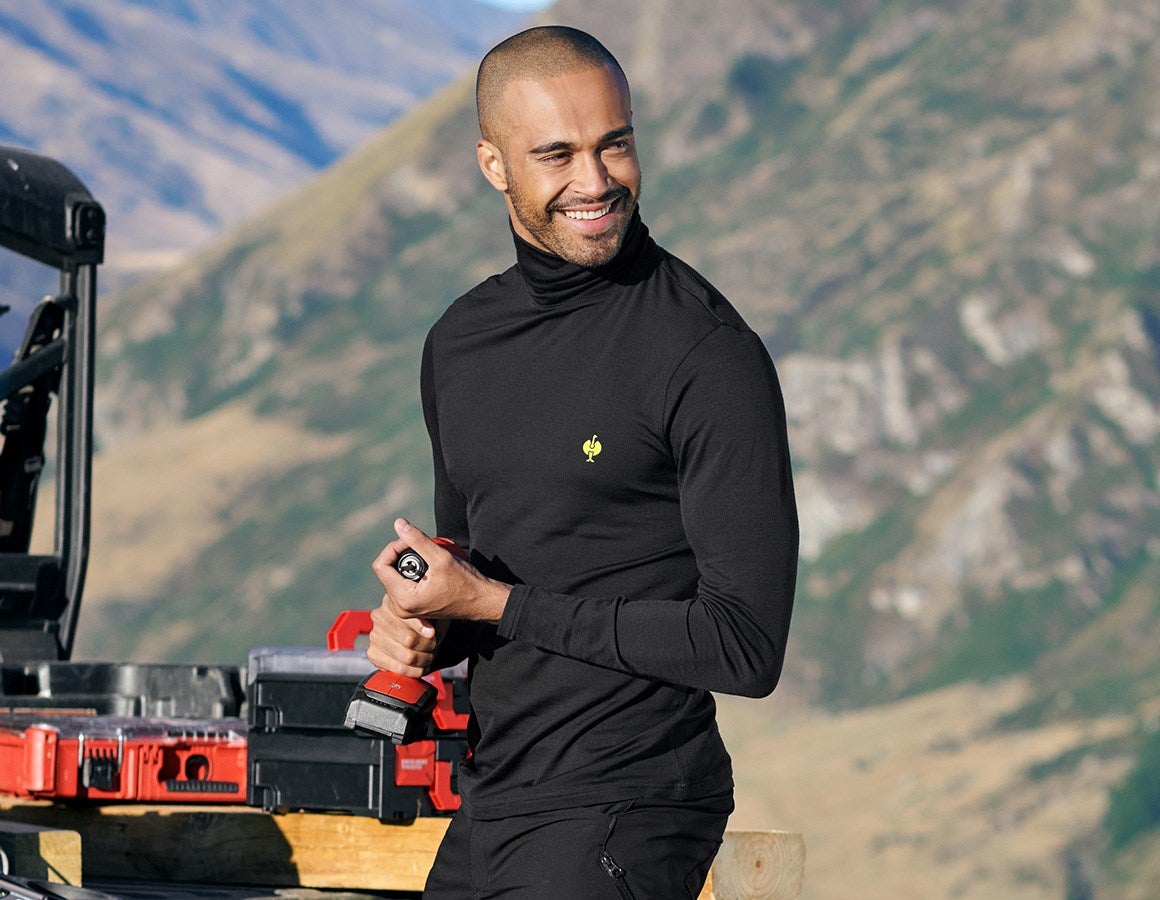 Main action image Turtle neck shirt Merino e.s.trail black/acid yellow