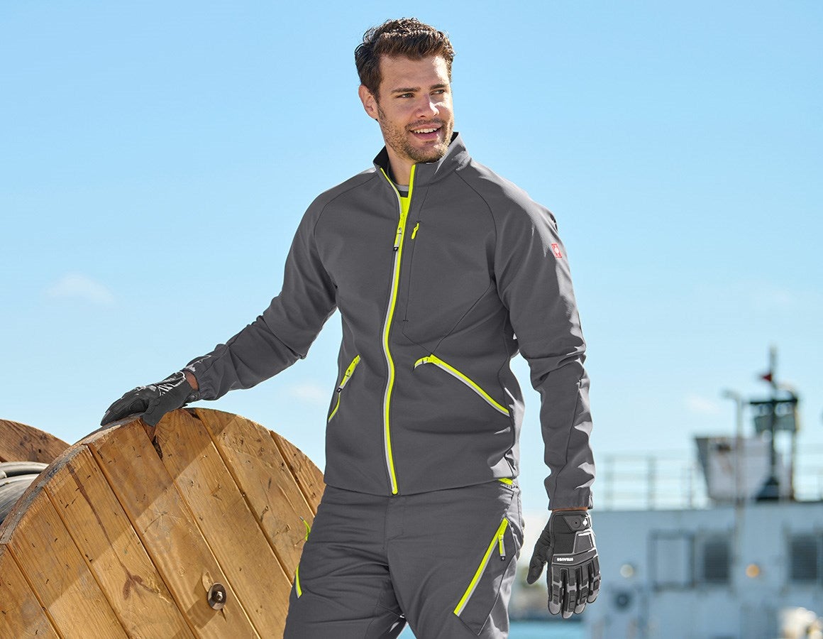 Main action image Softshell jacket e.s.ambition anthracite/high-vis yellow