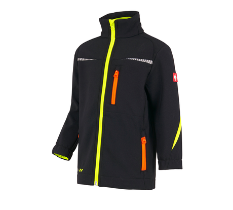Primary image Softshell jacket e.s.motion 2020, children's black/high-vis yellow/high-vis orange