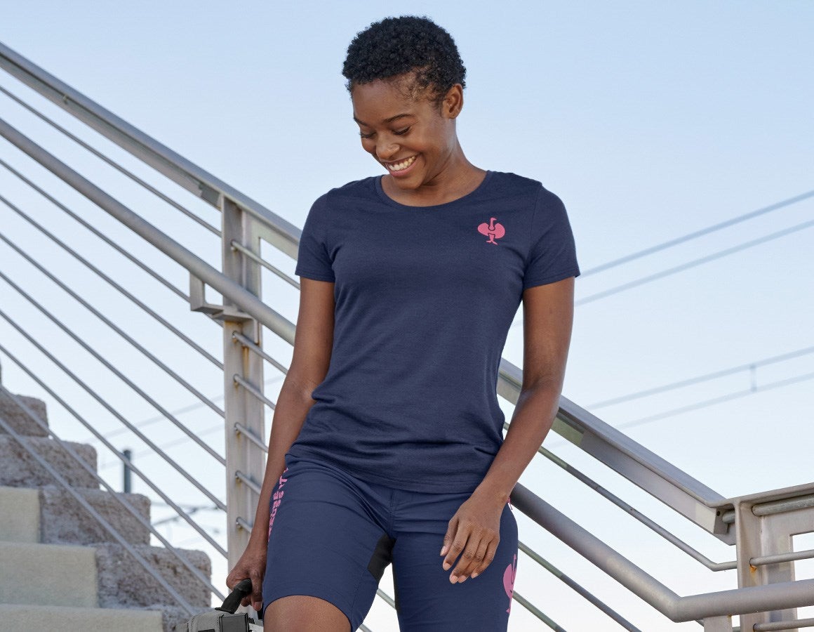 Main action image T-Shirt Merino e.s.trail, ladies' deepblue/tarapink