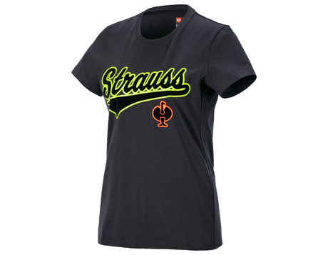 Primary image T-shirt e.s.e:pic, ladies' black/high-vis yellow/high-vis orange