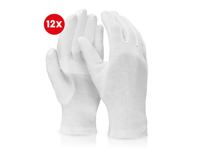 Primary image Cotton fourchette gloves, reinforced, pack of 12 white