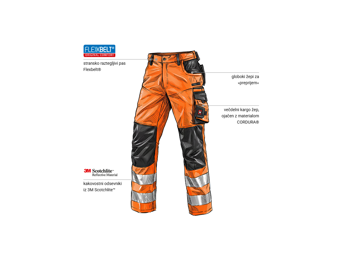 Additional image 1 Opozorilne hlače s krojenim pasom e.s.motion opozorilno oranžna/antracit