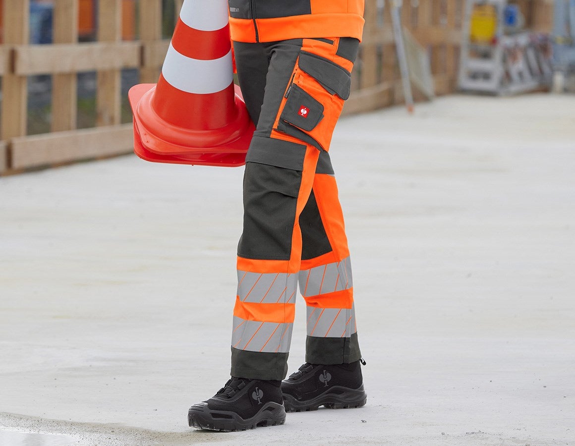 Main action image High-vis trousers e.s.motion 24/7, ladies’ anthracite/high-vis orange