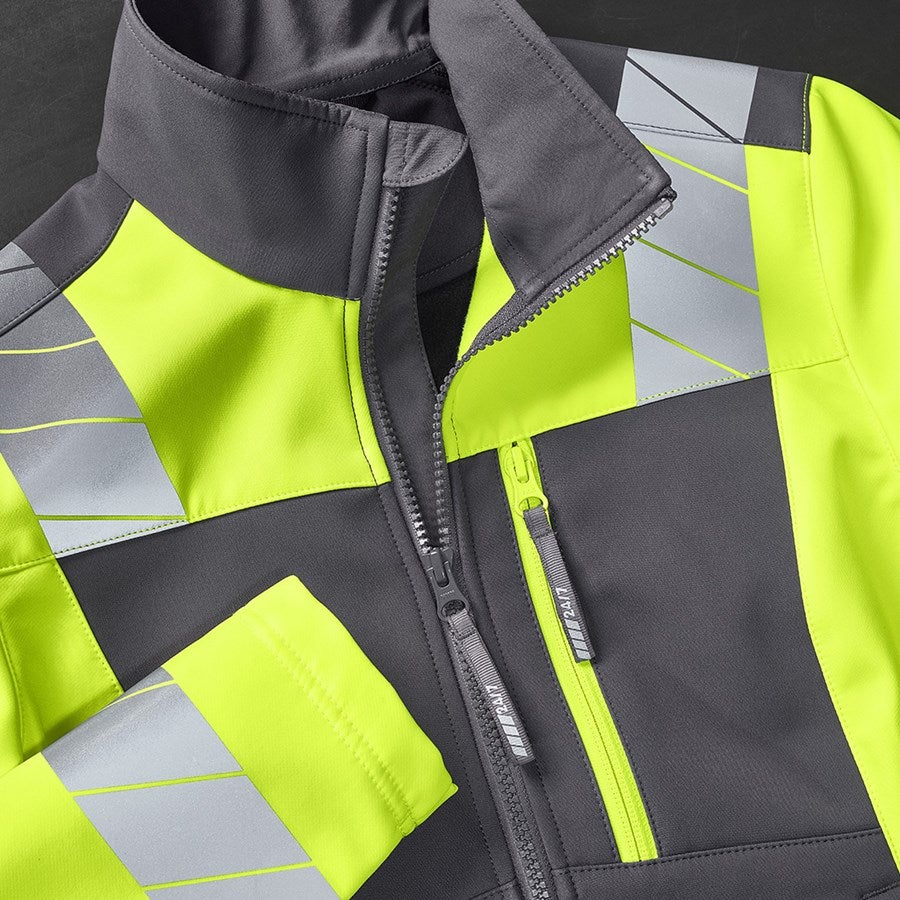 Detailed image High-vis softshell jacket e.s.motion 24/7, ladies' anthracite/high-vis yellow