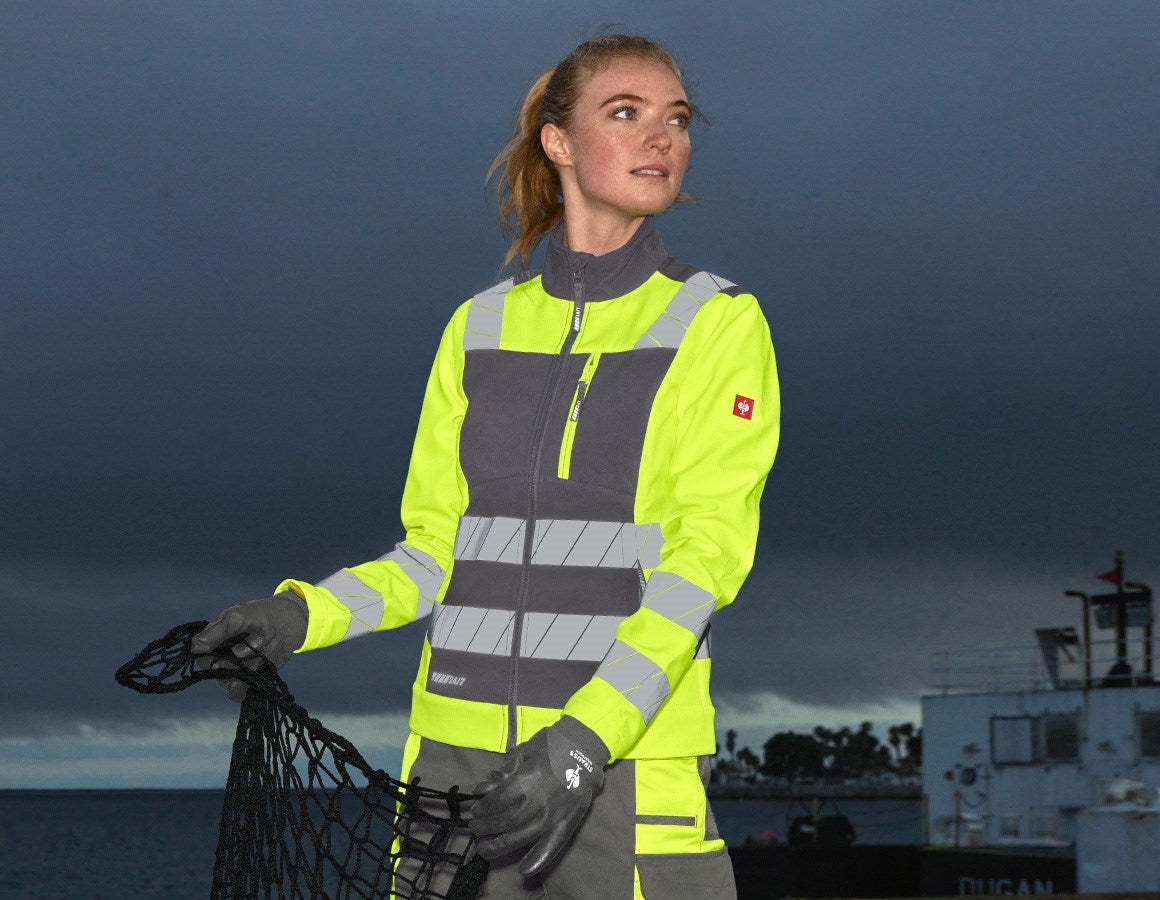Main action image High-vis softshell jacket e.s.motion 24/7, ladies' anthracite/high-vis yellow