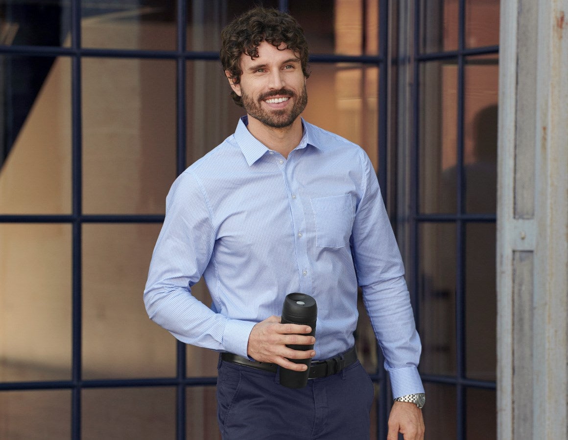Main action image e.s. Business shirt cotton stretch, regular fit frostblue checked