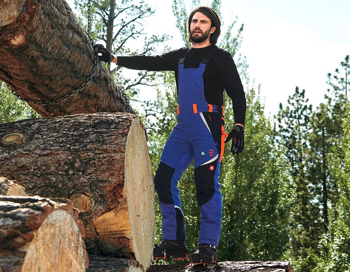 Main action image e.s. Forestry cut protection bib & brace, KWF royalblue/high-vis orange