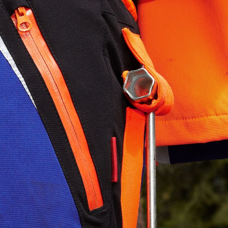 Detailed image e.s. Forestry cut protection bib & brace, KWF royalblue/high-vis orange