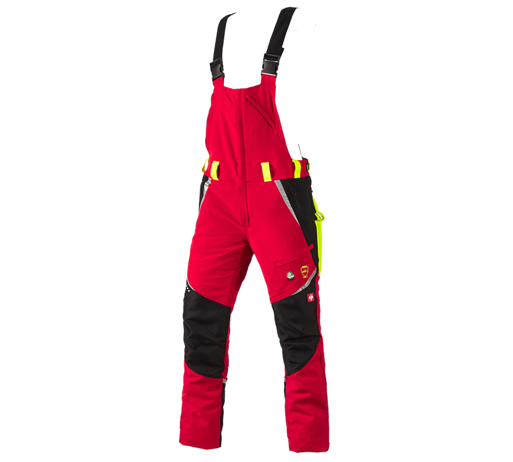 Primary image e.s. Forestry cut protection bib & brace, KWF red/high-vis yellow