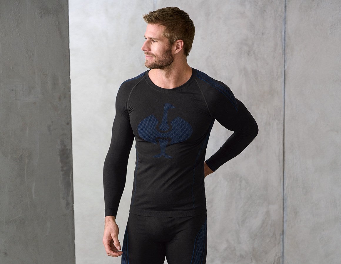 Main action image e.s. functional-longsleeve seamless - warm black/gentianblue