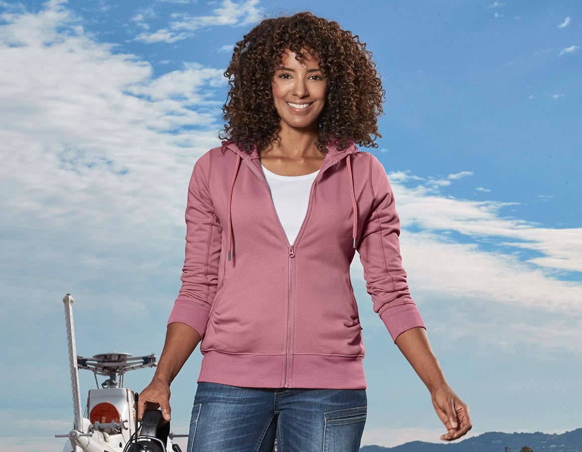 Main action image e.s. Hoody sweatjacket poly cotton, ladies' antiquepink