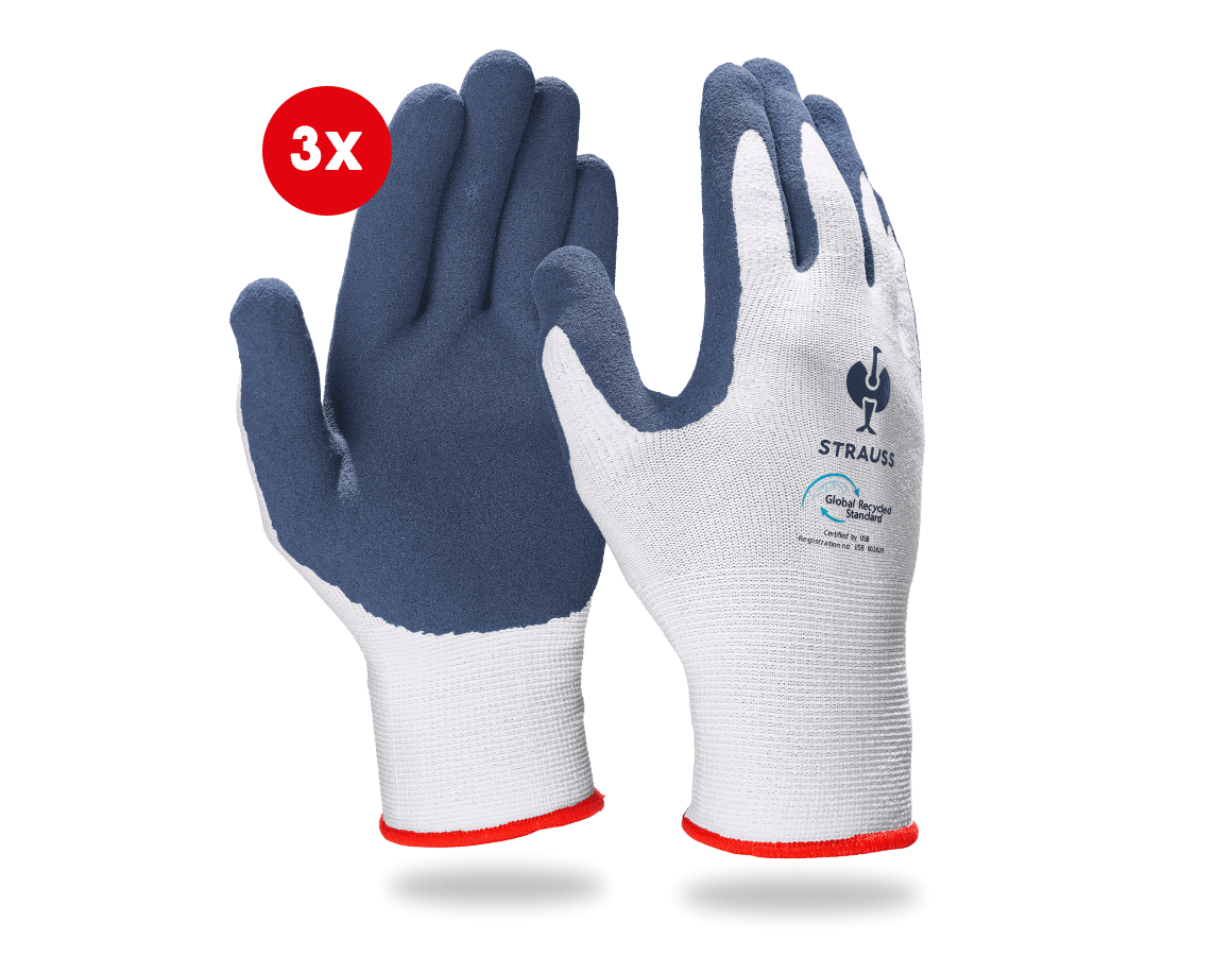 Primary image e.s. Latex foam gloves recycled, 3 pairs blue/white