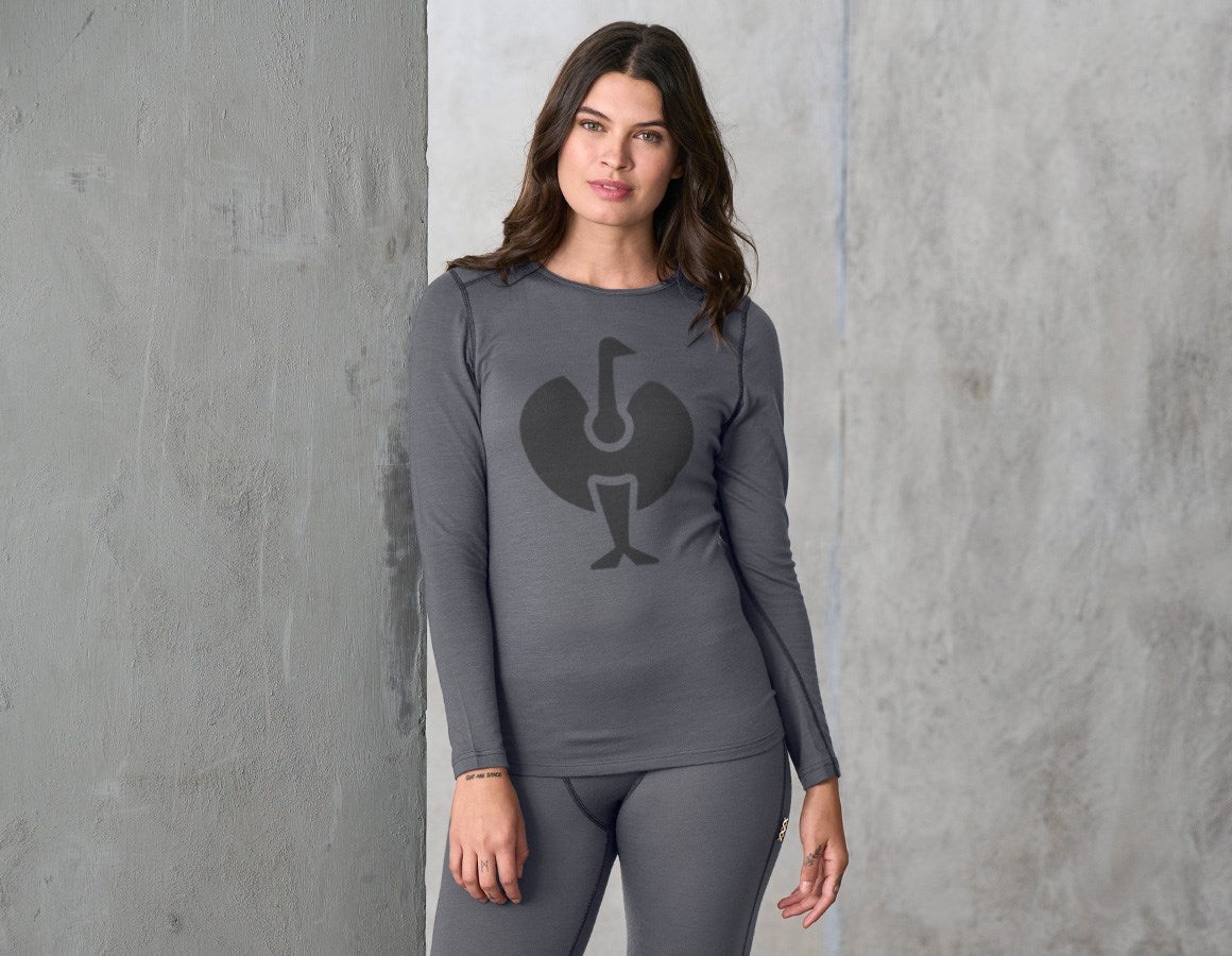 Main action image e.s. Long sleeve Merino, ladies' cement/graphite