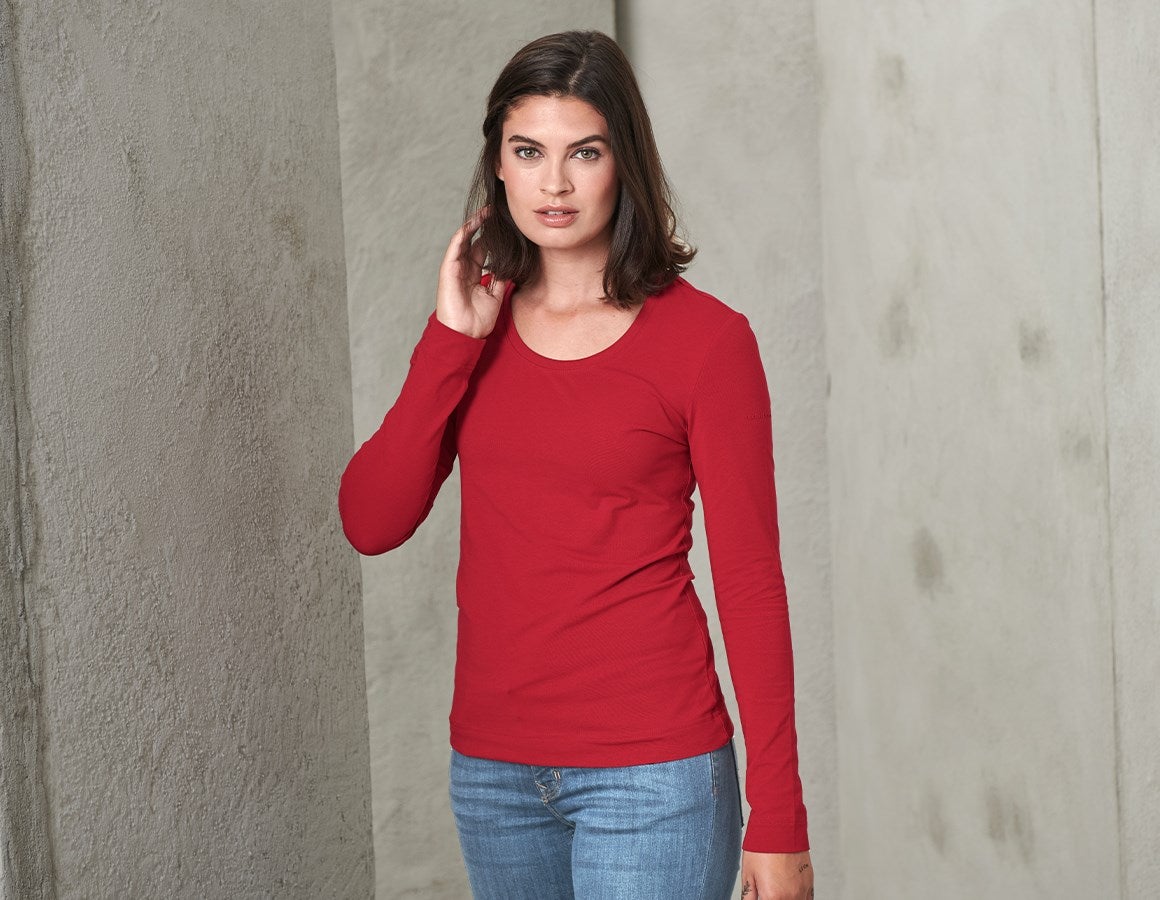 Main action image e.s. Long sleeve cotton stretch, ladies' fiery red