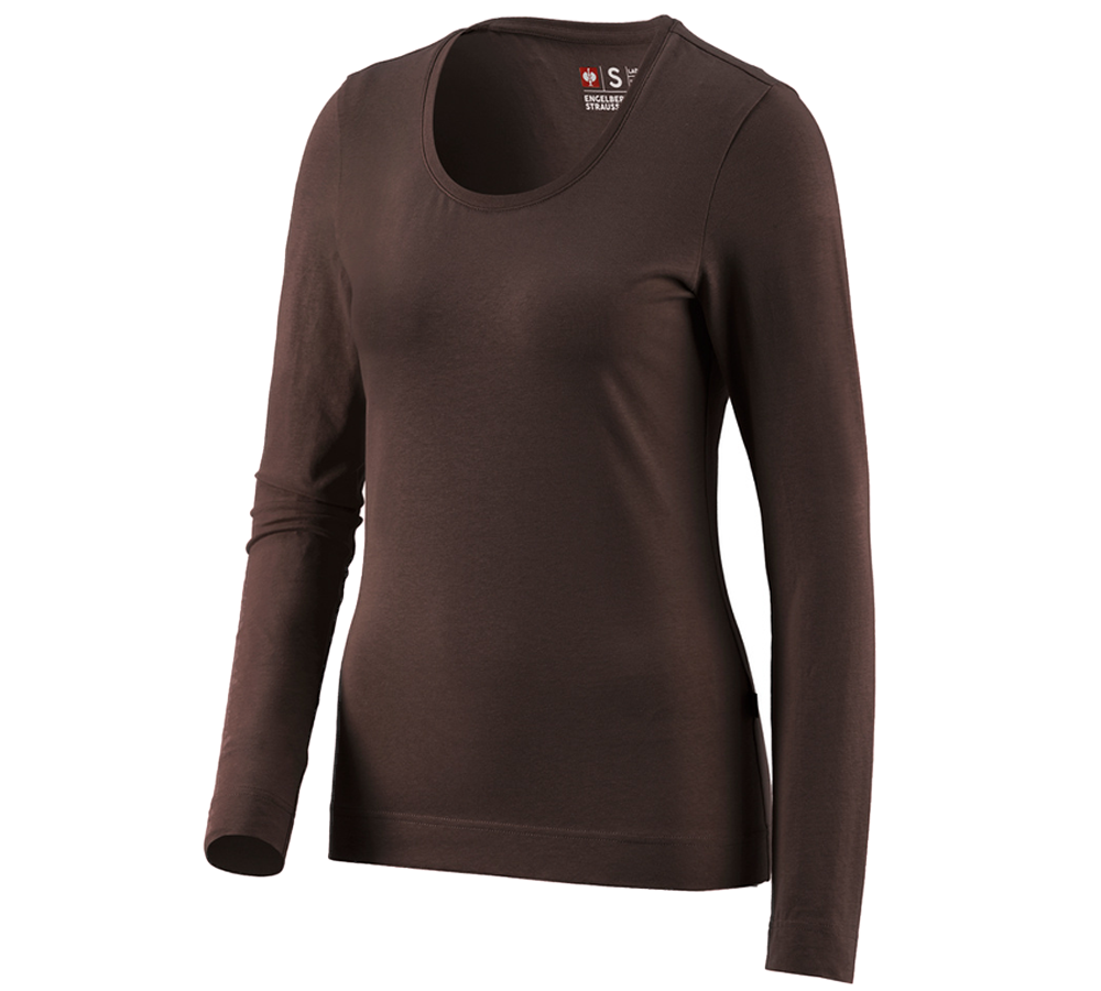 Primary image e.s. Long sleeve cotton stretch, ladies' chestnut