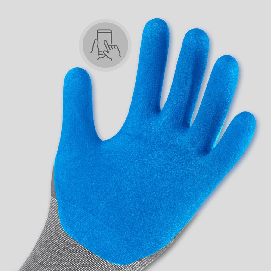 Detailed image e.s. Nitrile foam gloves evertouch micro blue/lightblue-melange