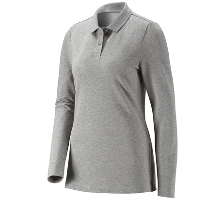 Primary image e.s. Pique-Polo longsleeve cotton stretch,ladies' grey melange