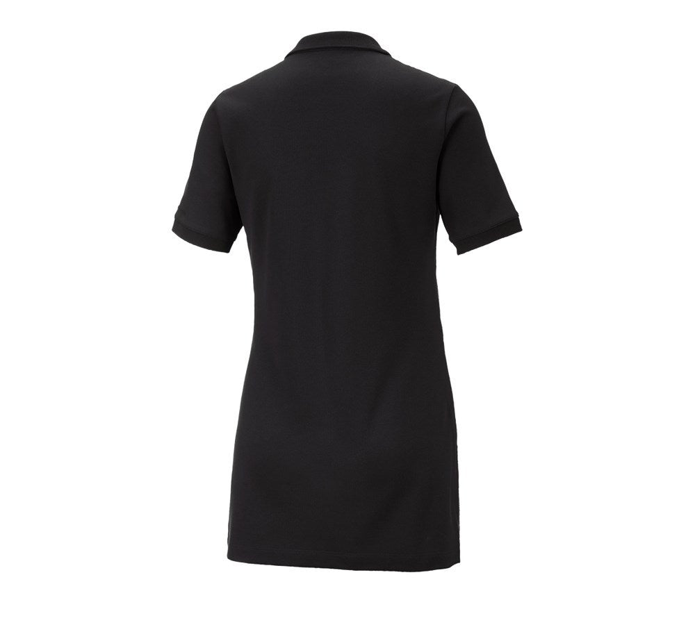 Secondary image e.s. Pique-Polo cotton stretch, ladies', long fit black