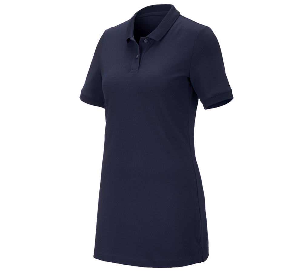 Primary image e.s. Pique-Polo cotton stretch, ladies', long fit navy