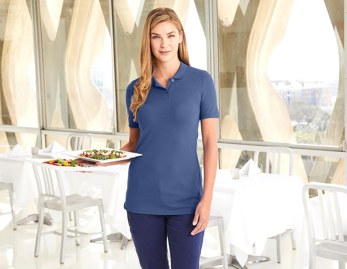 Main action image e.s. Pique-Polo cotton stretch, ladies', long fit cobalt