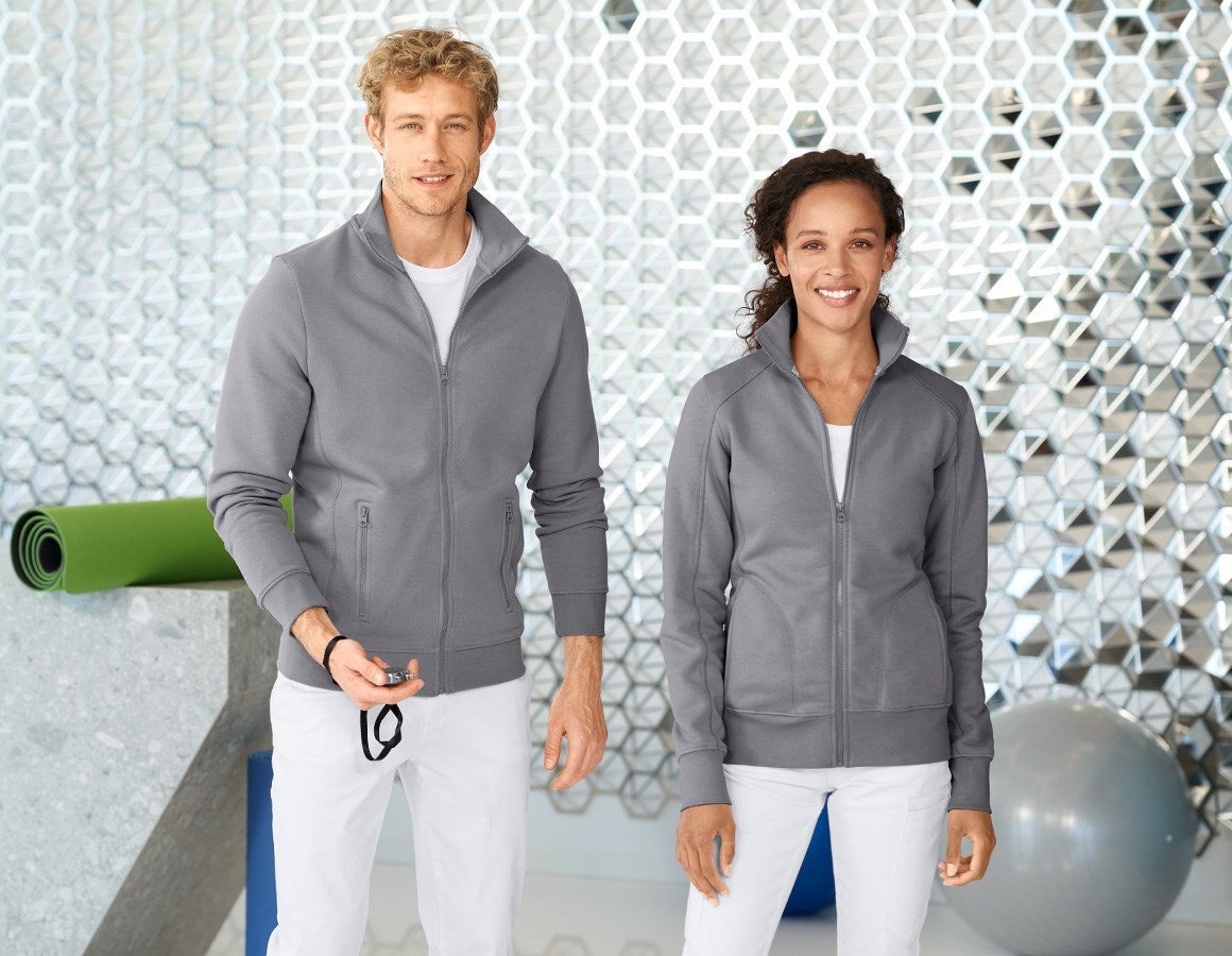 Main action image e.s. Sweat jacket poly cotton, ladies' platinum