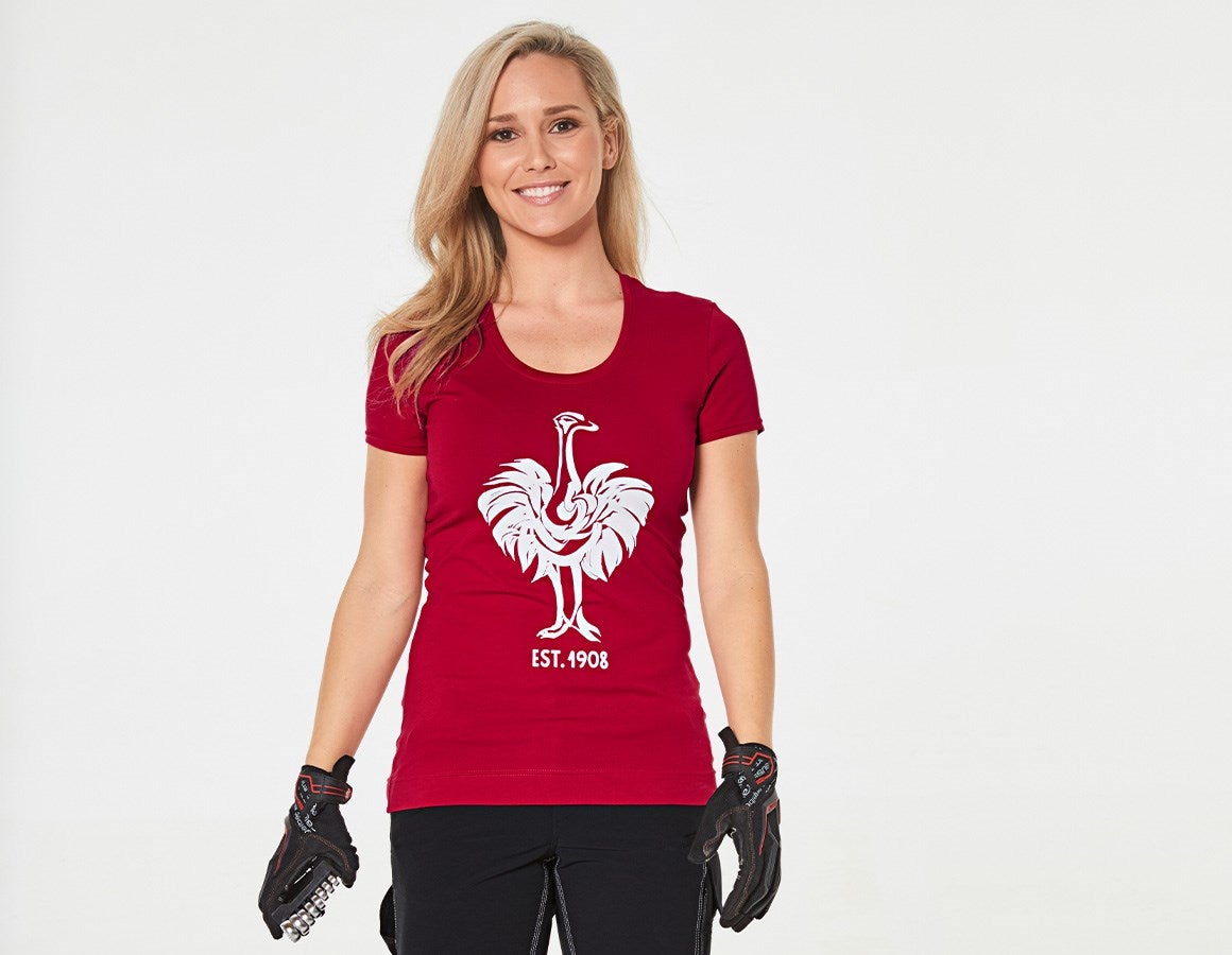 Main action image e.s. T-shirt 1908, ladies' fiery red/white