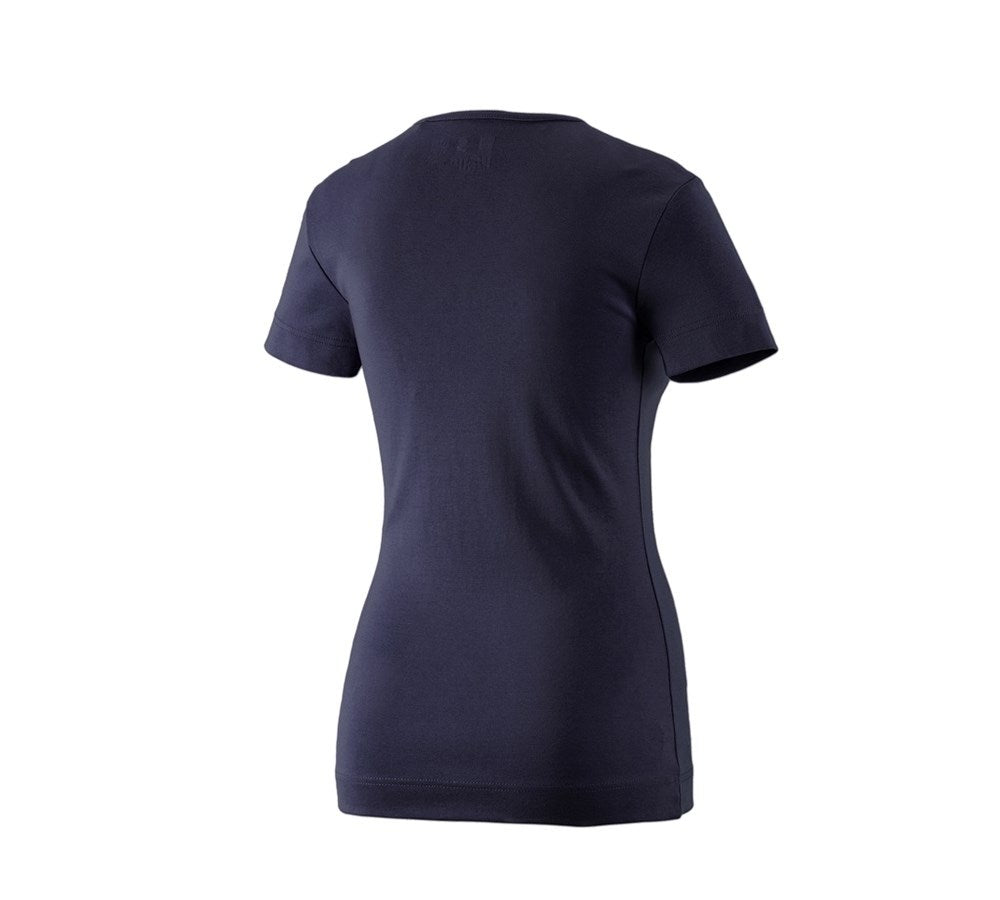 Secondary image e.s. T-shirt cotton V-Neck, ladies' navy