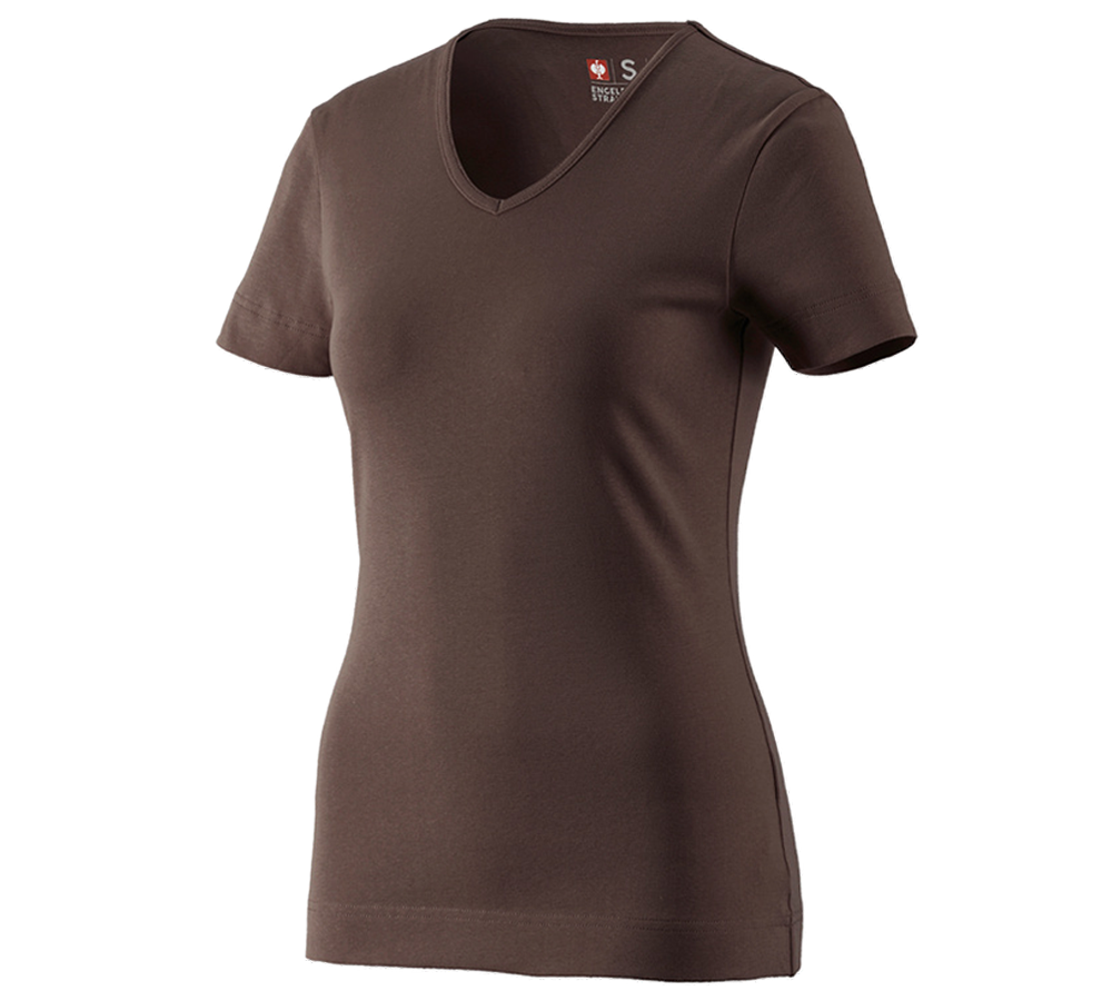 Primary image e.s. T-shirt cotton V-Neck, ladies' chestnut